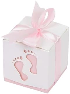 Efavormart 25 Pack Baby Footprint Candy Boxes with Ribbons