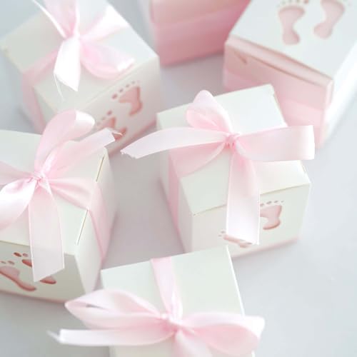 Efavormart 25 Pack Baby Footprint Candy Boxes with Ribbons