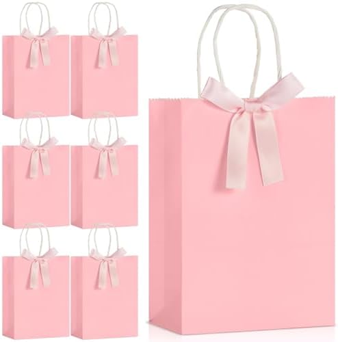 ZOIIWA 24Pcs Pink Bow Gift Bags with Handles