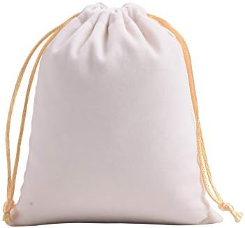 Sansam 50pcs Cream Velvet Drawstring Bags for Jewelry and Gifts