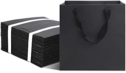 HUAPRINT Black Kraft Gift Bags - 12 Pack 6x6x6 Inch Square
