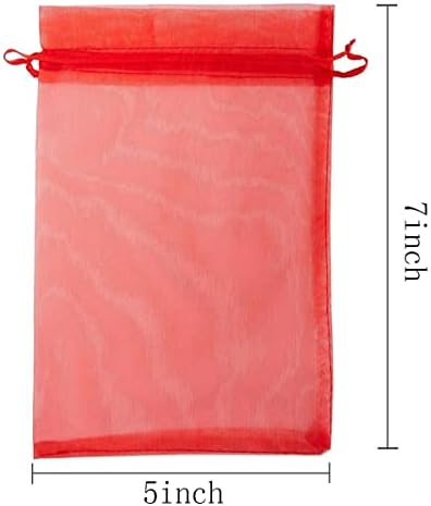 50 Piece Organza Gift Bags 5x7 Red Drawstring Sheer Pouches