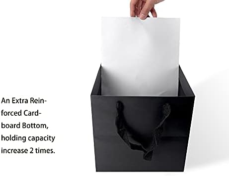 HUAPRINT Black Kraft Gift Bags - 12 Pack 6x6x6 Inch Square