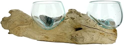 Ruth and Wilde Terrarium Planter Double Melted Glass Vase Bowl Driftwood Candle Holder