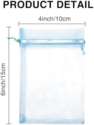 Wudygirl 4x6 Organza Bags with Drawstring 100pc Light Blue