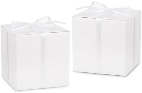 Adecortalk 100 Pcs Mini White Gift Boxes with Ribbons