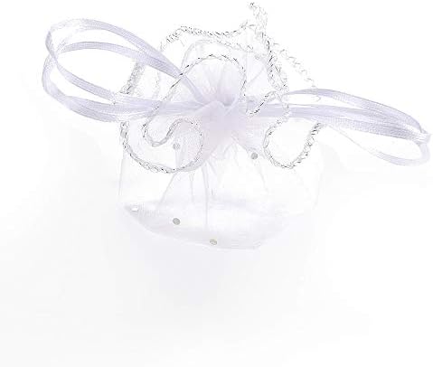 100Pcs White Organza Tulle Circles with Drawstring