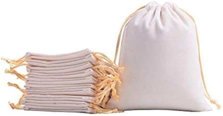 Sansam 50pcs Cream Velvet Drawstring Bags for Jewelry and Gifts