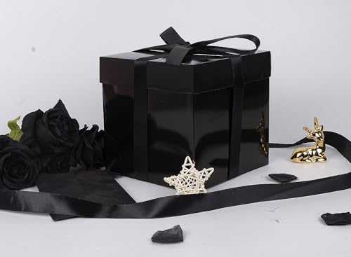 Jaywayang 5 Pack Black Gift Boxes with Lids Ribbons Tissue Papers