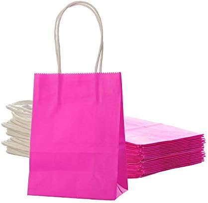 AWELL Mini Hot Pink Paper Gift Bag with Handle Pack of 24