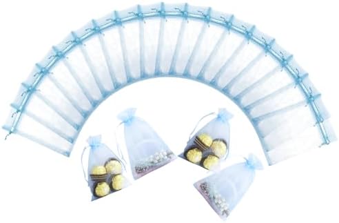 Wudygirl 4x6 Organza Bags with Drawstring 100pc Light Blue