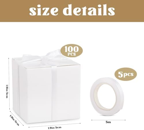 Adecortalk 100 Pcs Mini White Gift Boxes with Ribbons