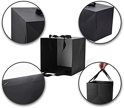 HUAPRINT Black Kraft Gift Bags - 12 Pack 6x6x6 Inch Square