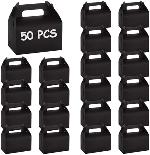 ABuff 50 Pack Black Gable Treat Boxes for Party Favors