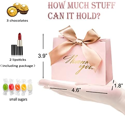25 Pack Pink Gift Bags with Gold Ribbon
