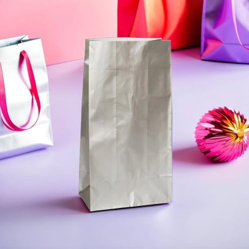 Sparkling Silver Metallic Paper Party Bags Pack of 10