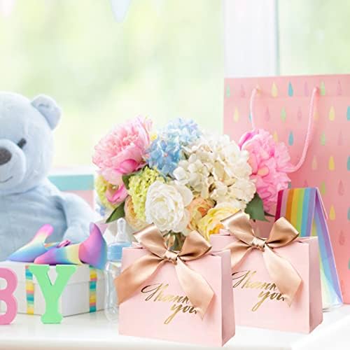 25 Pack Pink Gift Bags with Gold Ribbon