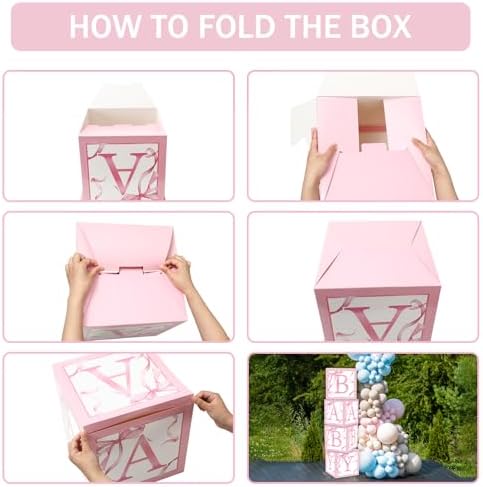 FYSUIMU 4Pcs Baby Shower Letter Box with Pink Bow Balloons