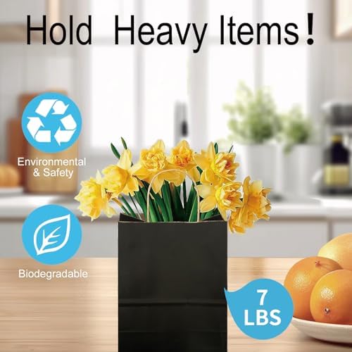 25 Pack Small Black Kraft Gift Bags with Handles