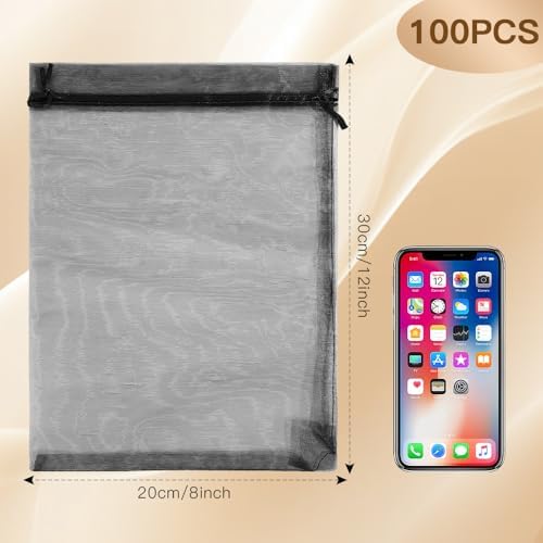 100PCS Black Organza Drawstring Gift Bags