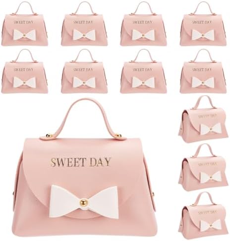 FINGERINSPIRE 12 Pack Light Pink PU Leather Bowknot Gift Boxes with Handle