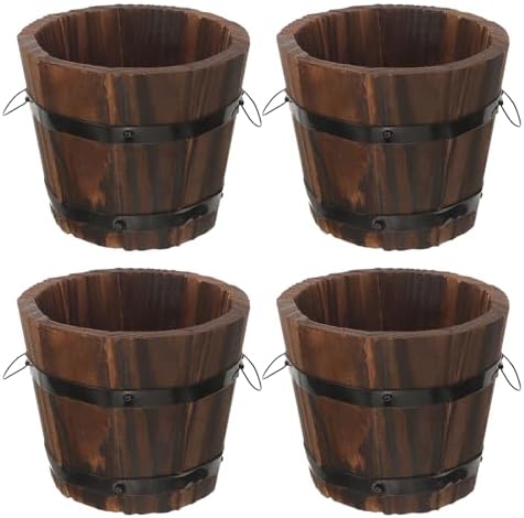 BESPORTBLE Rustic Wooden Barrel Planters 4pcs