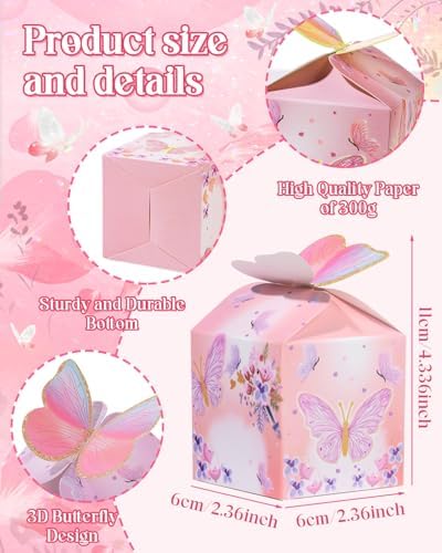 Liobelon 48 Pcs Mini Butterfly Gift Boxes for Parties
