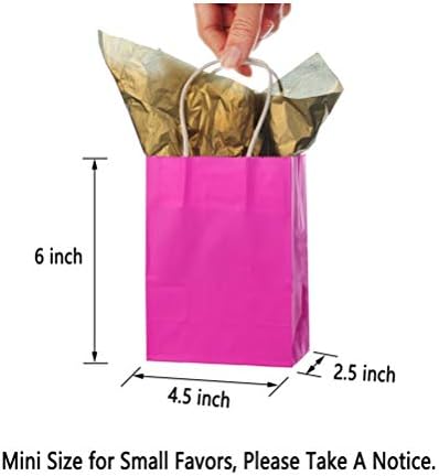 AWELL Mini Hot Pink Paper Gift Bag with Handle Pack of 24