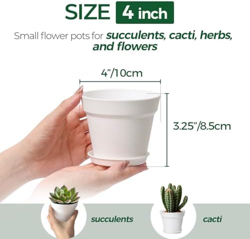 T4U 4 Inch Plant Pots 18 Pack with Saucer and Drainage Hole