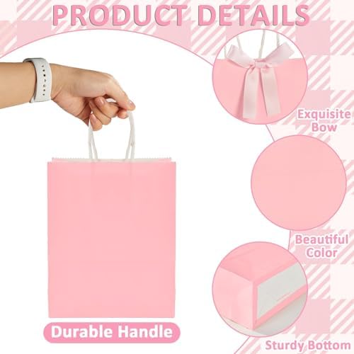 ZOIIWA 24Pcs Pink Bow Gift Bags with Handles