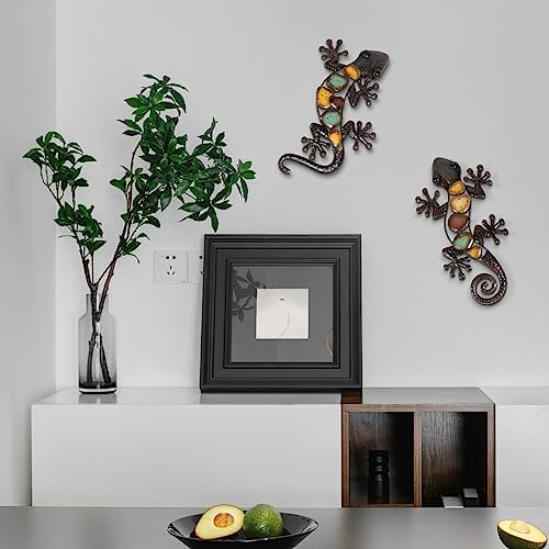 LIFFY Metal Gecko Wall Decor 2 Pack Large 15 Inch