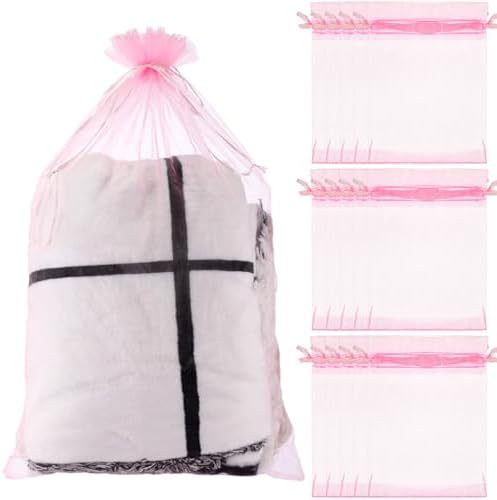 Sweetude 30 Pcs Extra Large Pink Drawstring Organza Bags