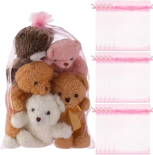 Sweetude 30 Pcs Extra Large Pink Drawstring Organza Bags