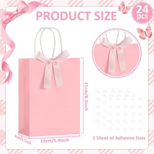 ZOIIWA 24Pcs Pink Bow Gift Bags with Handles