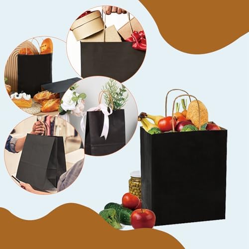 25 Pack Small Black Kraft Gift Bags with Handles