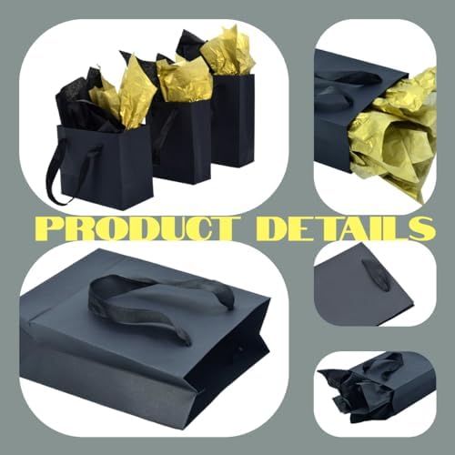 JUNESHE Mini Black Gift Bags with Handles 6 Pack