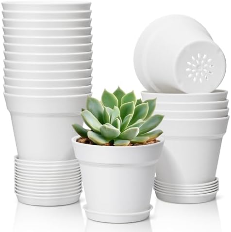 T4U 4 Inch Plant Pots 18 Pack with Saucer and Drainage Hole