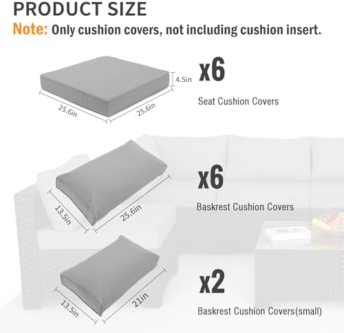 WAROOM 7 Piece Outdoor Cushion Cover Set Grey