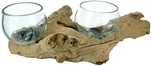 Ruth and Wilde Terrarium Planter Double Melted Glass Vase Bowl Driftwood Candle Holder