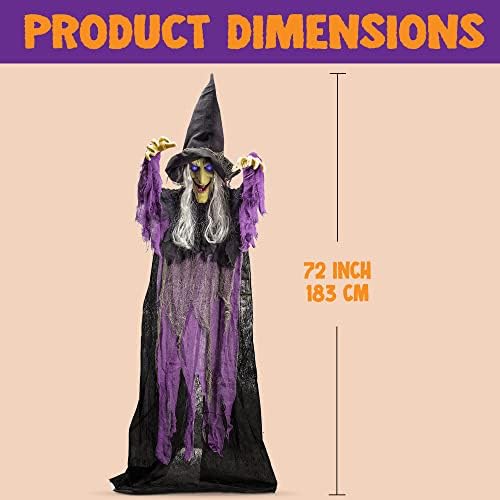 JOYIN 72 Inch Halloween Witch Decor Light Up Sound Activated