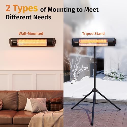 EAST OAK 1500W Infrared Patio Heater with 3 Heat Levels and IP55 Waterproof