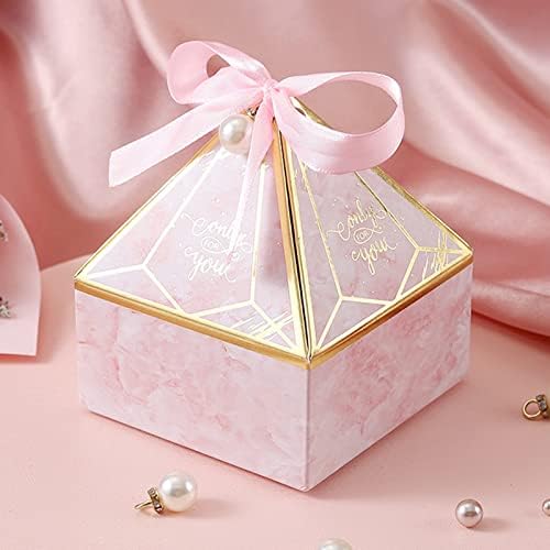 50pcs Pink Gem Tower Party Favor Box with Ribbon Beads