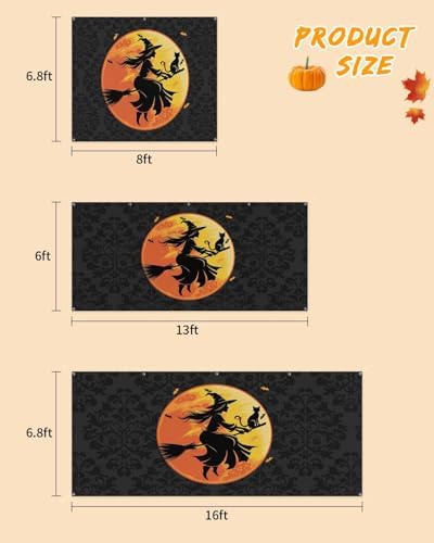 Halloween Black Witch Cat Garage Door Cover 7x8ft