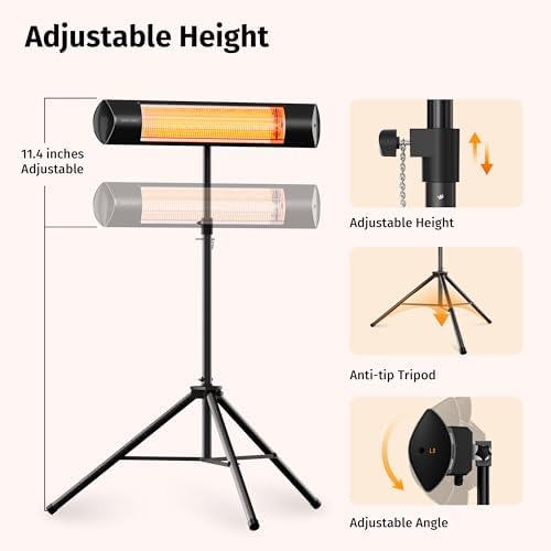 EAST OAK 1500W Infrared Patio Heater with 3 Heat Levels and IP55 Waterproof