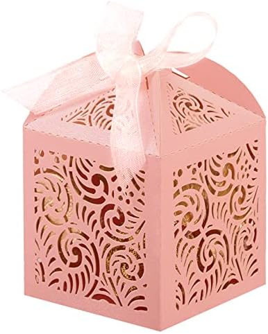 COTOPHER 100Pcs Laser Cut Pink Favor Boxes