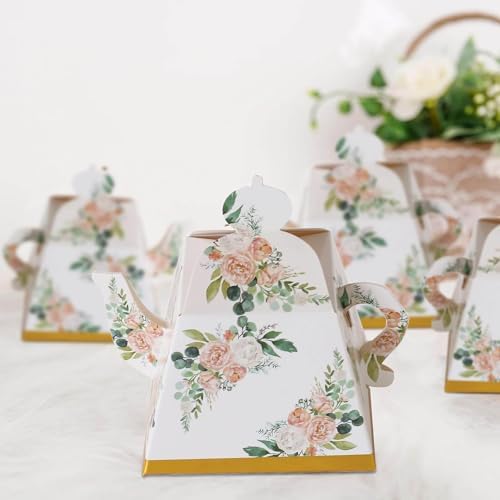 Efavormart 25 Pack Pink Peony Mini Teapot Gift Boxes with Gold Edge