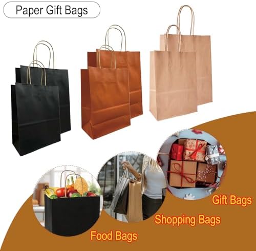 25 Pack Small Black Kraft Gift Bags with Handles