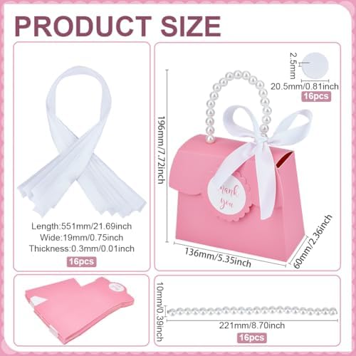 BENECREAT 16 Piece Pink Wedding Favor Box DIY Set