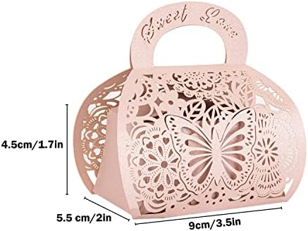 25PCS Pink Laser Cut Favor Boxes with Handle
