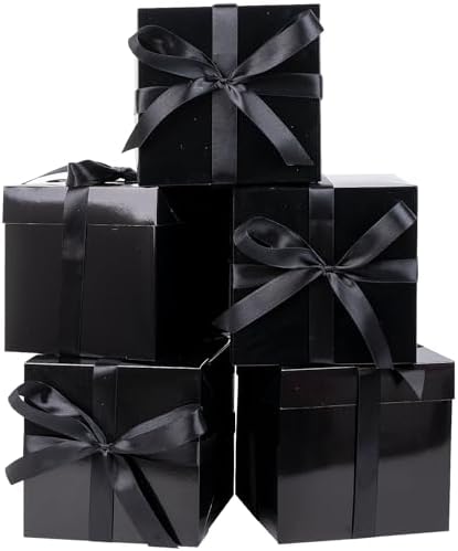 Jaywayang 5 Pack Black Gift Boxes with Lids Ribbons Tissue Papers